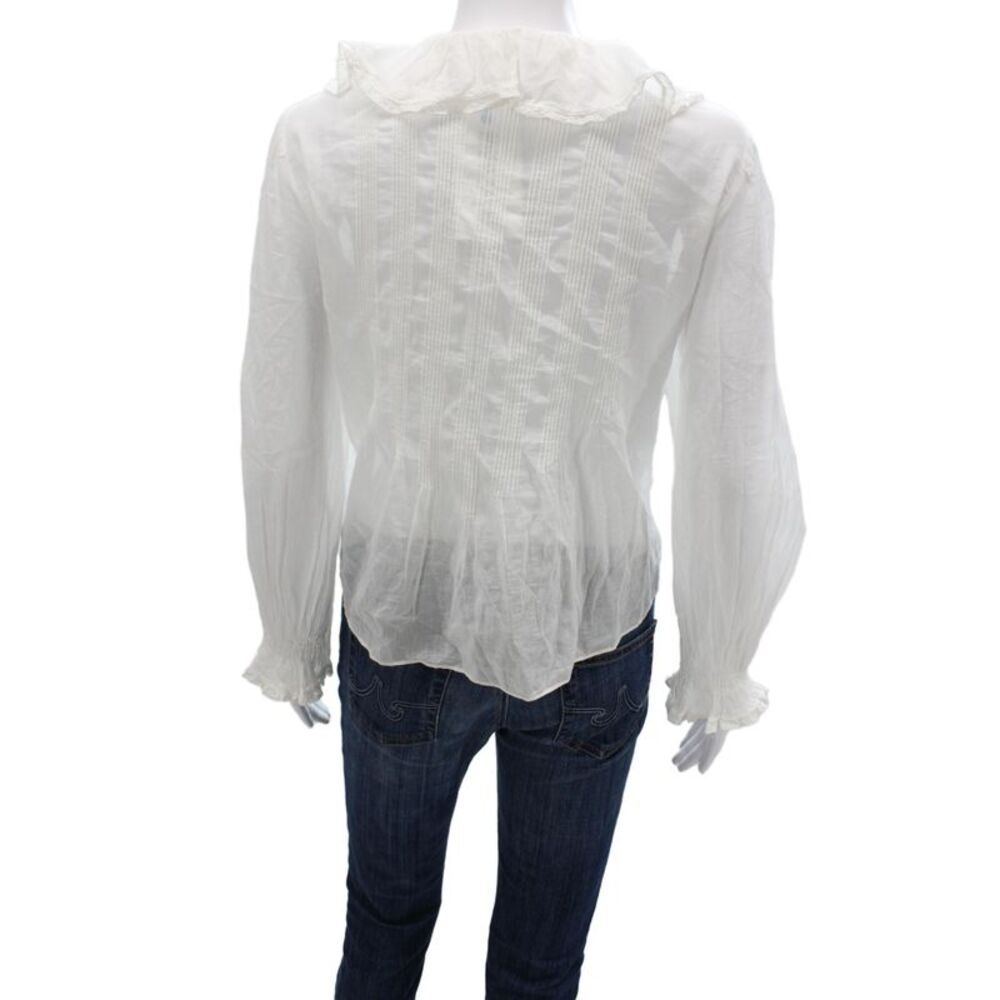 Doen Women White Organic Cotton V Neck Long Sleeve Blouse Button Size XL - Picture 4 of 7